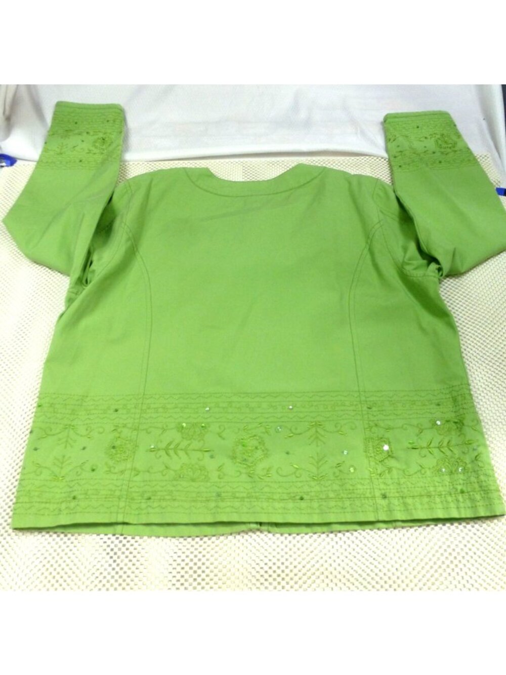 Chicos Carrie Ann Gecko Embellished Green Jacket Size 3 Beaded Floral Design NWT - Picture 2 of 13